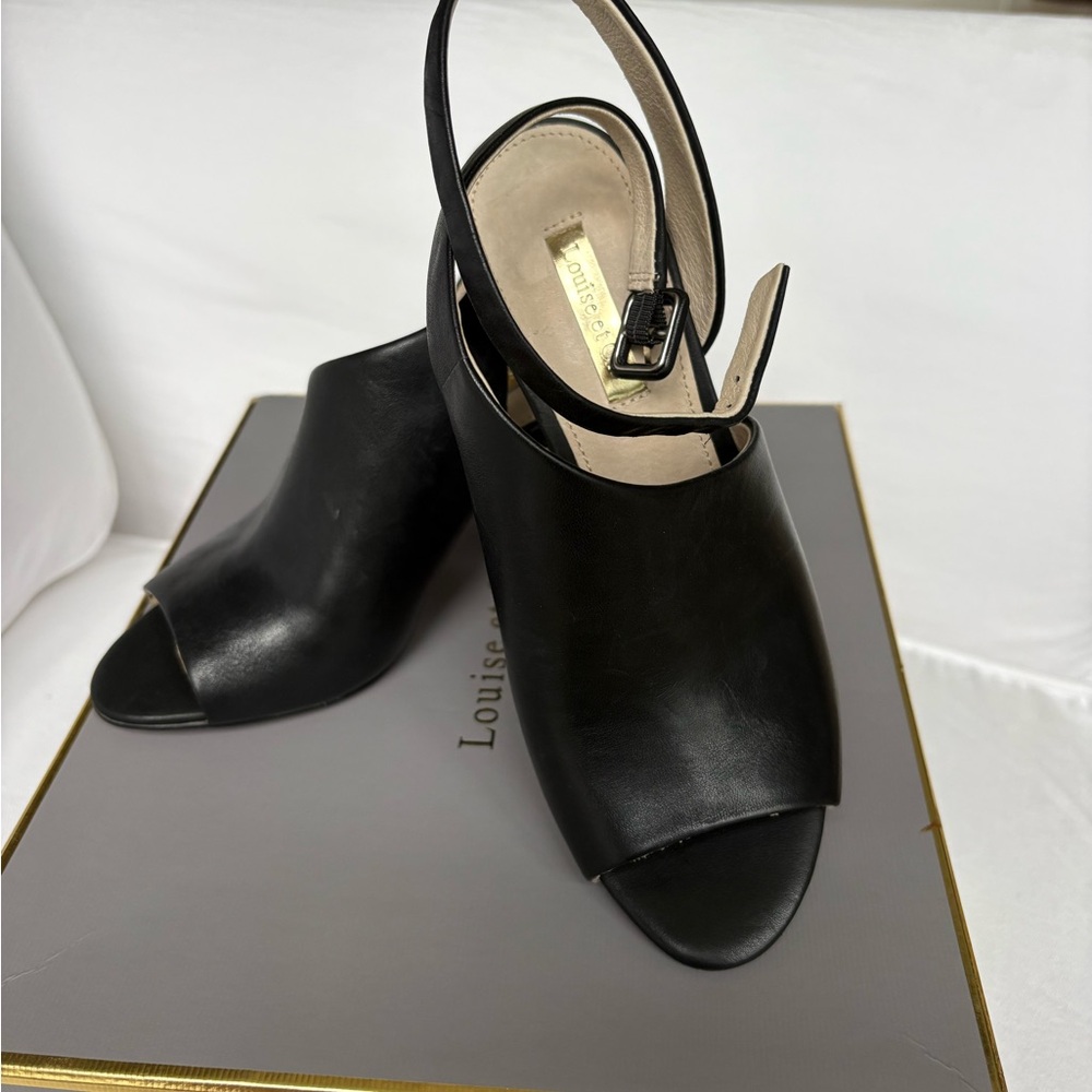 Louise et Cie Black Leather Peep-Toe Mules NWB